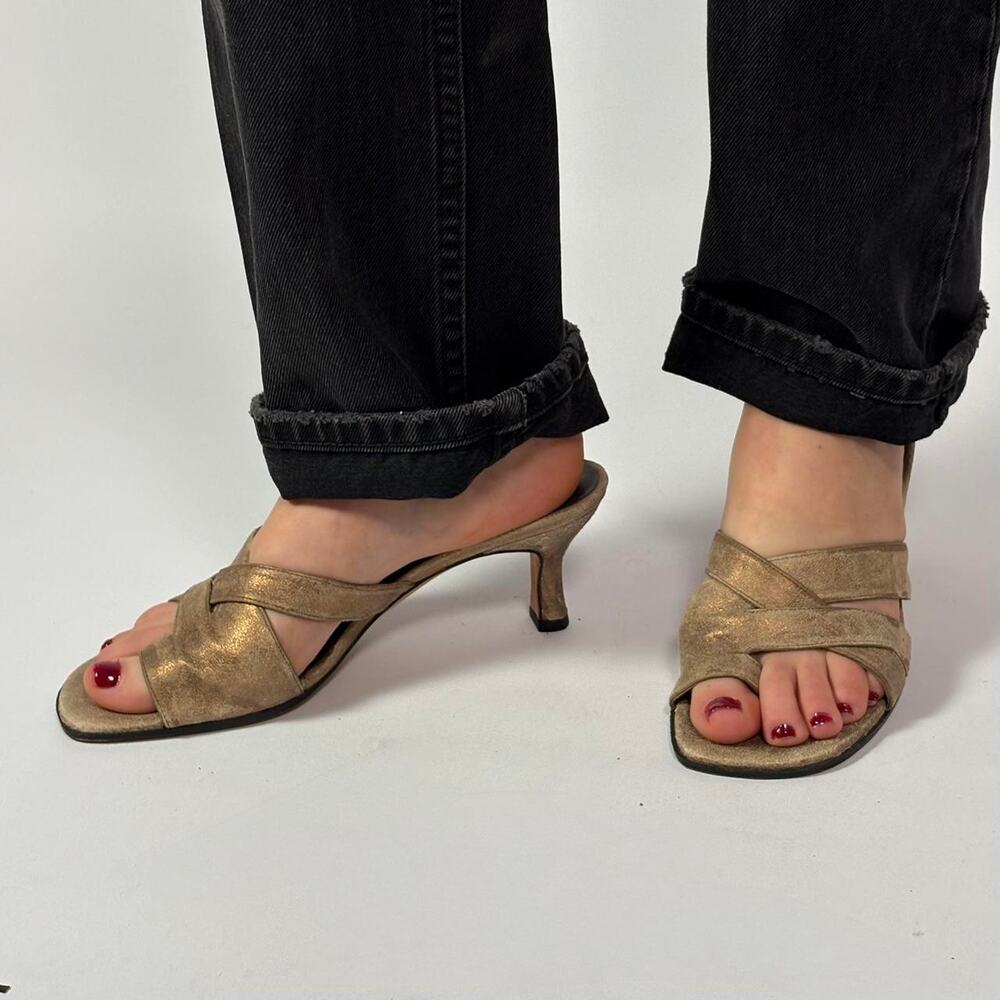 Vaneli gold abstract strappy mules